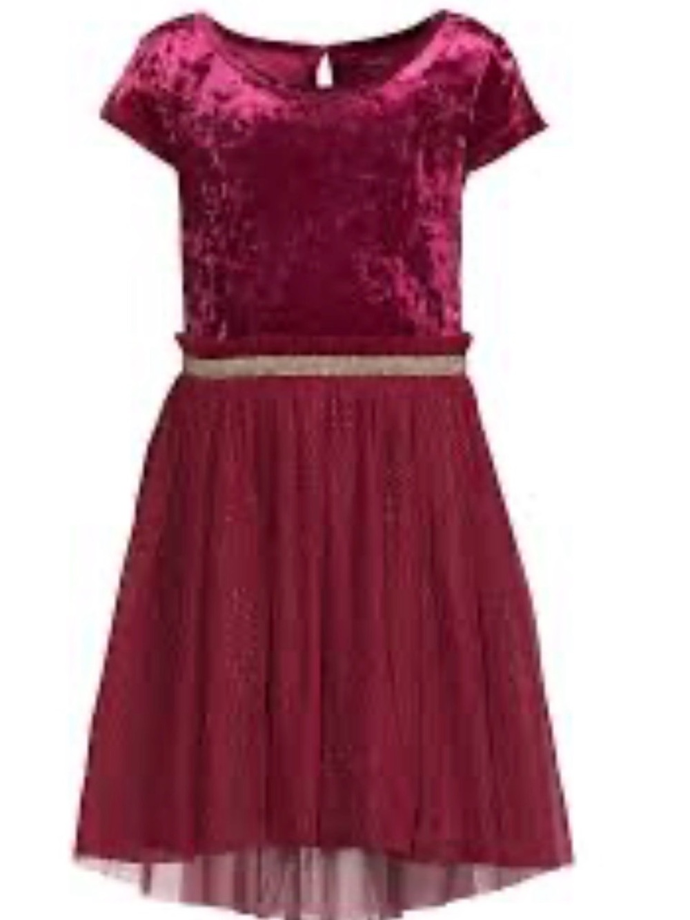 George Girls' Burgundy Velvet & Tulle Dress with Gold Waist